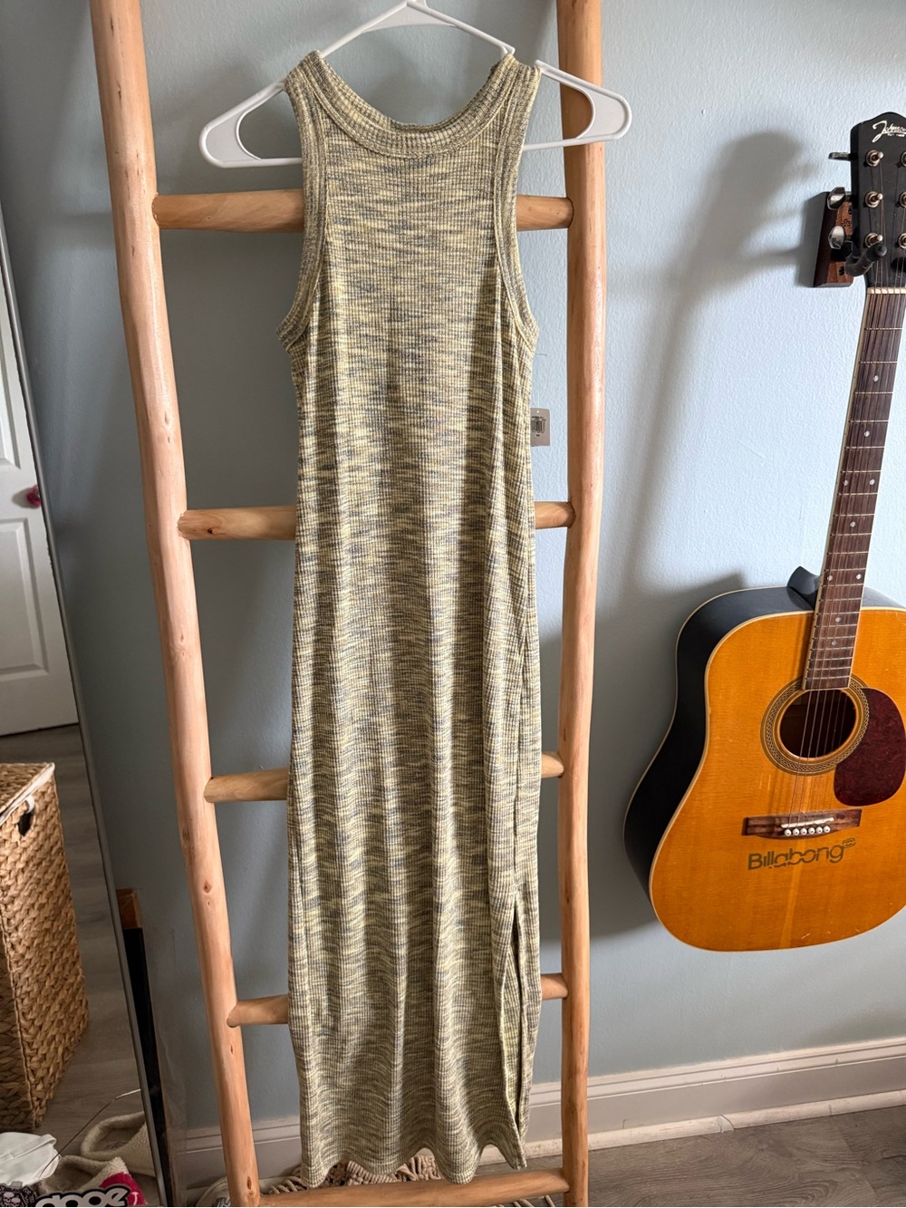 Old Navy Ribbed Maxi Tank Dress in Olive and Heathered Yellow